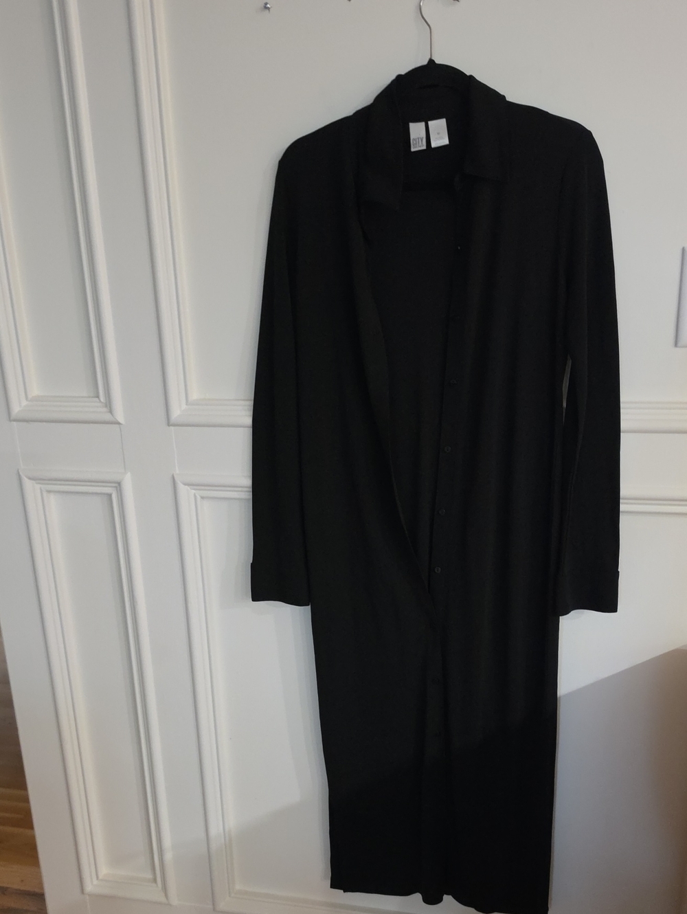 DKNY Black Collared Button Shirt Dress.